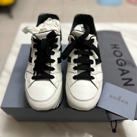 HOGAN Maxi H222白色厚底增高繫帶休閒鞋