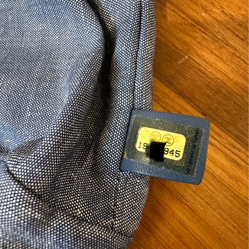 Chanel牛仔布拼色格紋後背包縮口包肩背包吊牌牛仔布穿鍊-14