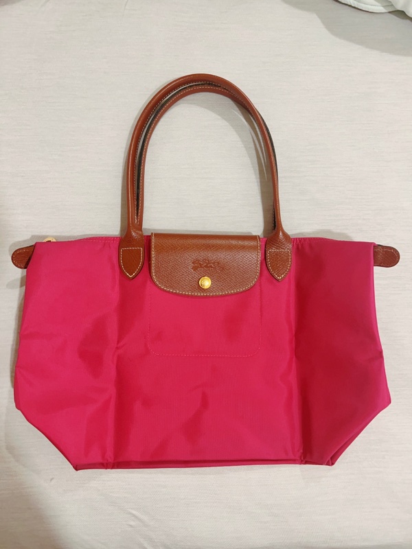 LONGCHAMP 長把再生尼龍摺疊水餃包 小 深粉-0