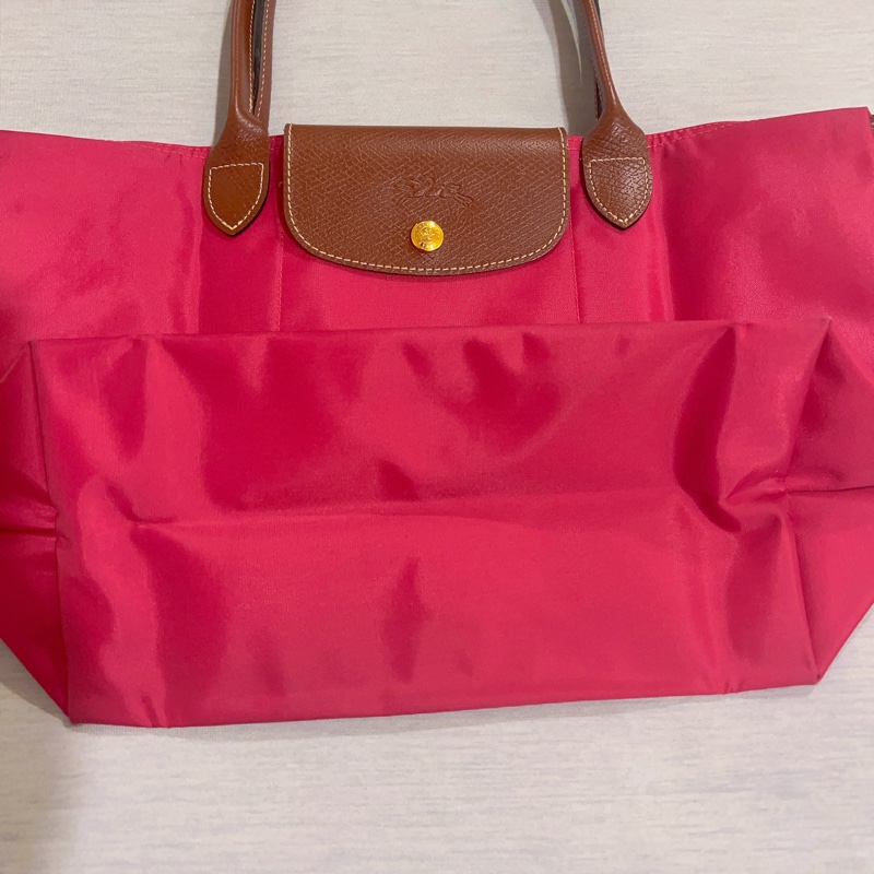 LONGCHAMP 長把再生尼龍摺疊水餃包 小 深粉-2