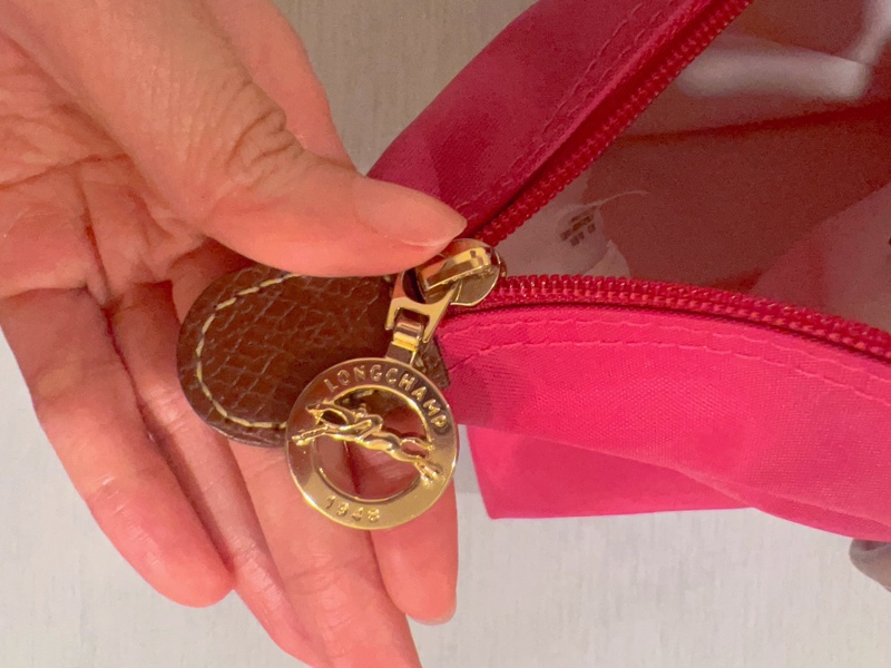 LONGCHAMP 長把再生尼龍摺疊水餃包 小 深粉-5