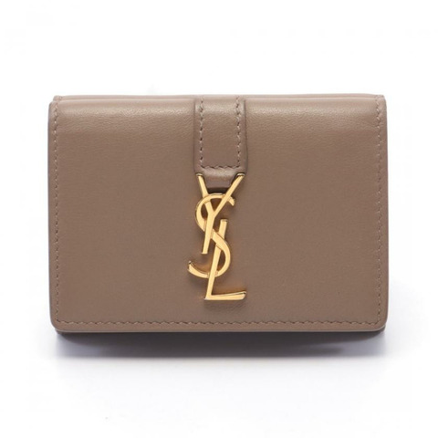 【日本直送】 中古SAINT LAURENT PARIS[B]Origami Tiny三折錢包 迷你真皮 棕灰色
