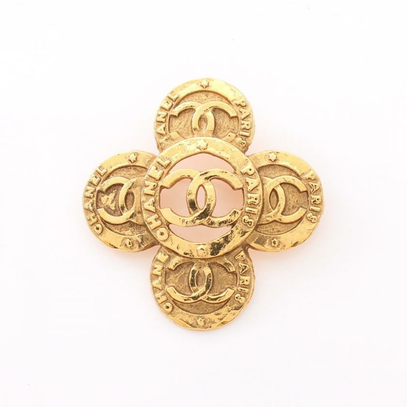 【日本直送】 中古CHANEL[AB]雙C標誌 胸針 鍍金 金色 28-0