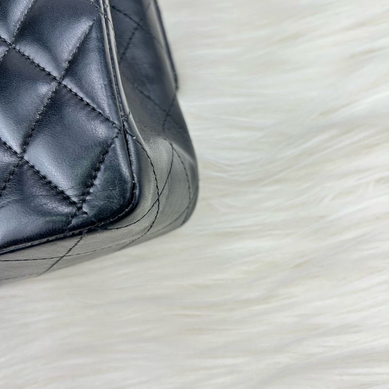 CHANEL Classic flap 中號 cf 25 羊皮銀鍊  黑色雙蓋 超美經典款式-12