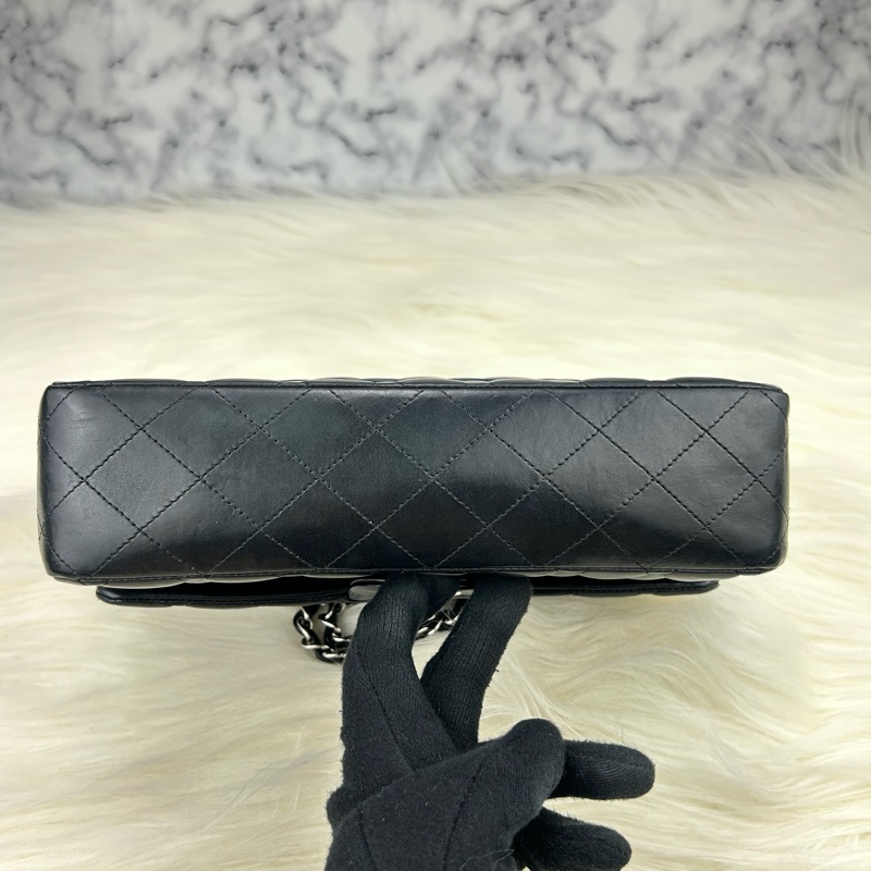 CHANEL Classic flap 中號 cf 25 羊皮銀鍊  黑色雙蓋 超美經典款式-14