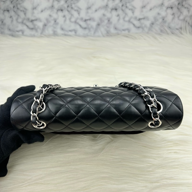 CHANEL Classic flap 中號 cf 25 羊皮銀鍊  黑色雙蓋 超美經典款式-15