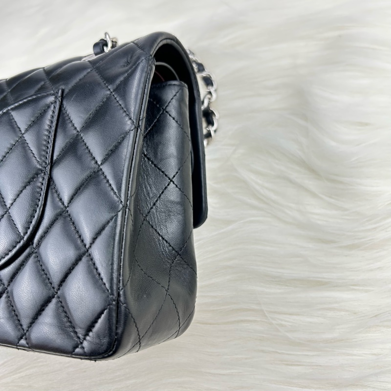 CHANEL Classic flap 中號 cf 25 羊皮銀鍊  黑色雙蓋 超美經典款式-16
