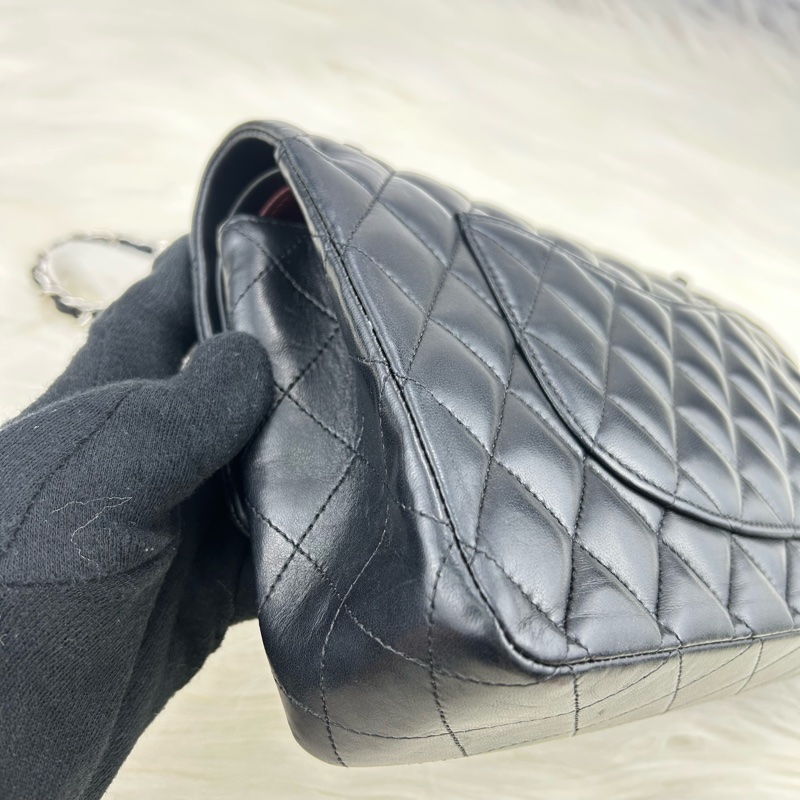 CHANEL Classic flap 中號 cf 25 羊皮銀鍊  黑色雙蓋 超美經典款式-17