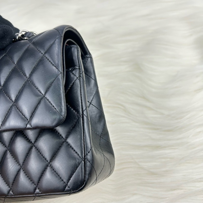 CHANEL Classic flap 中號 cf 25 羊皮銀鍊  黑色雙蓋 超美經典款式-18
