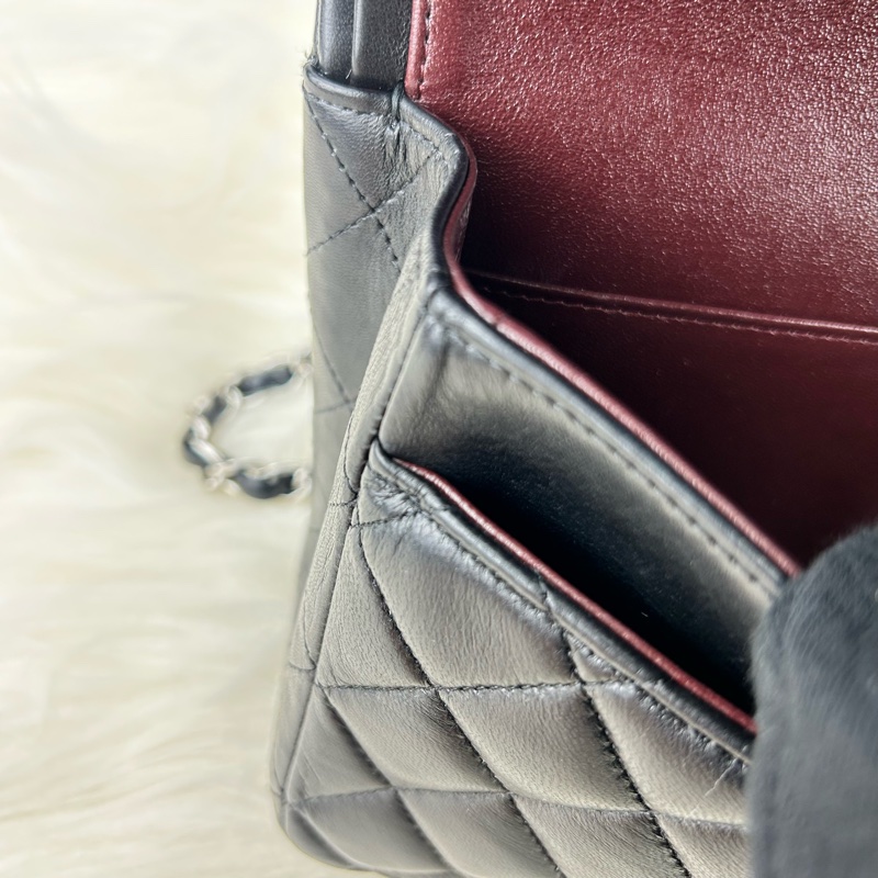 CHANEL Classic flap 中號 cf 25 羊皮銀鍊  黑色雙蓋 超美經典款式-25