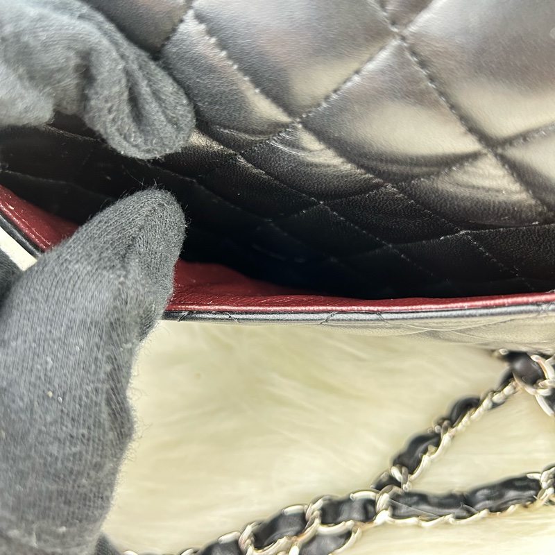CHANEL Classic flap 中號 cf 25 羊皮銀鍊  黑色雙蓋 超美經典款式-28