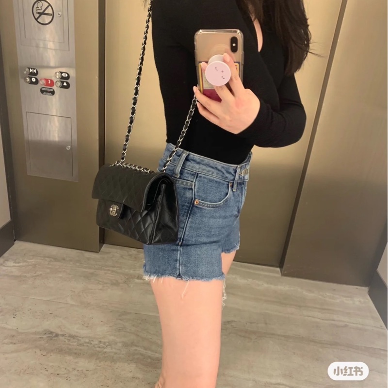 CHANEL Classic flap 中號 cf 25 羊皮銀鍊  黑色雙蓋 超美經典款式-33