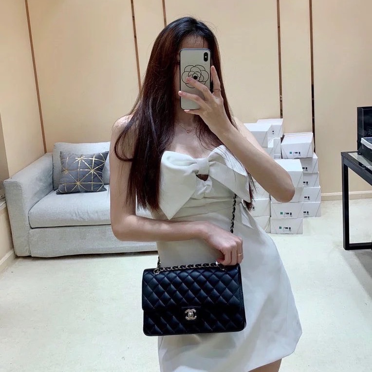 CHANEL Classic flap 中號 cf 25 羊皮銀鍊  黑色雙蓋 超美經典款式-34