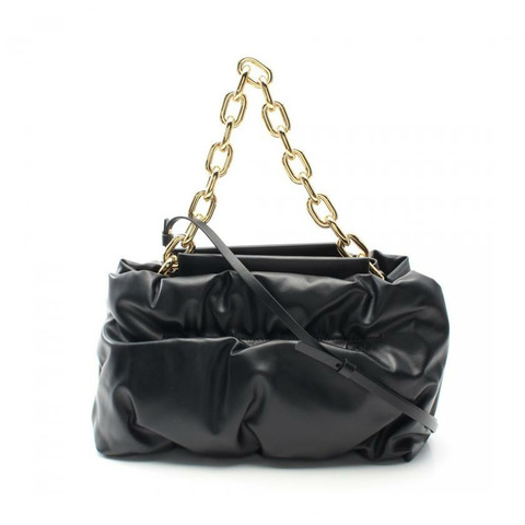 【日本直送】 中古ZANCHETTI[A]AMLETO CHAIN PUFFY 鏈條真皮手提包 黑色 兩用款