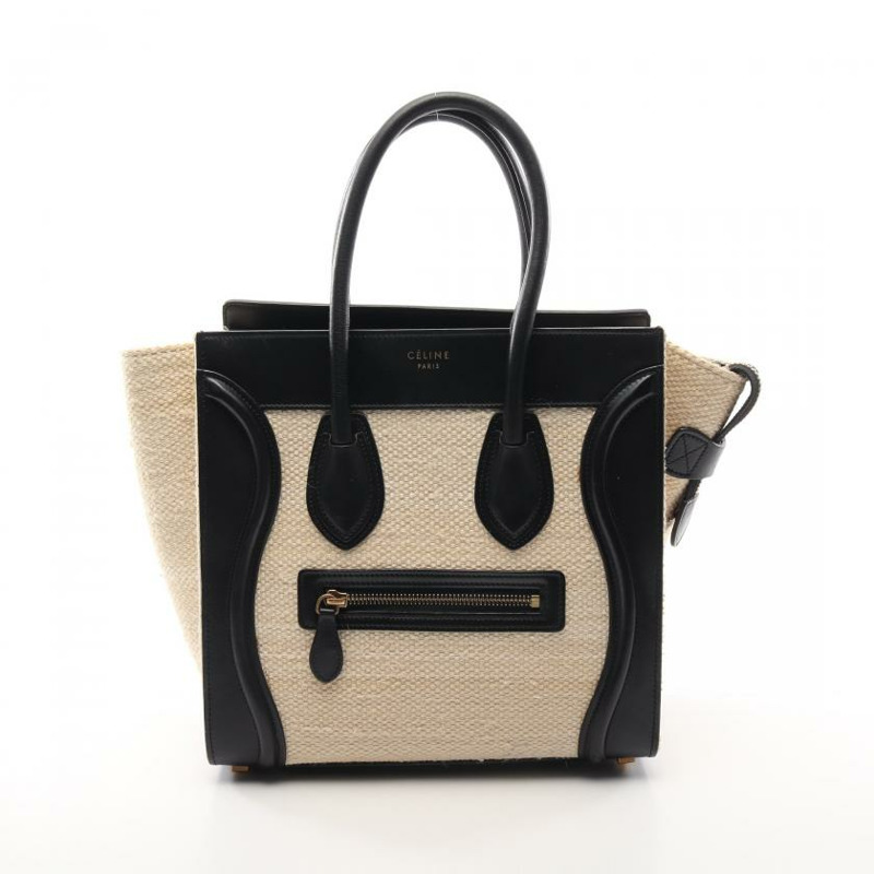 【日本直送】 中古CELINE[B]luggage  迷你購物包 帆布手提包 真皮 米白色 黑色-0