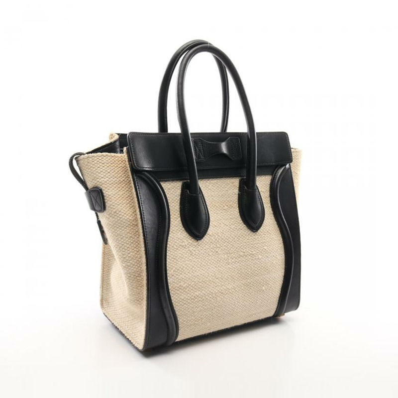 【日本直送】 中古CELINE[B]luggage  迷你購物包 帆布手提包 真皮 米白色 黑色-1