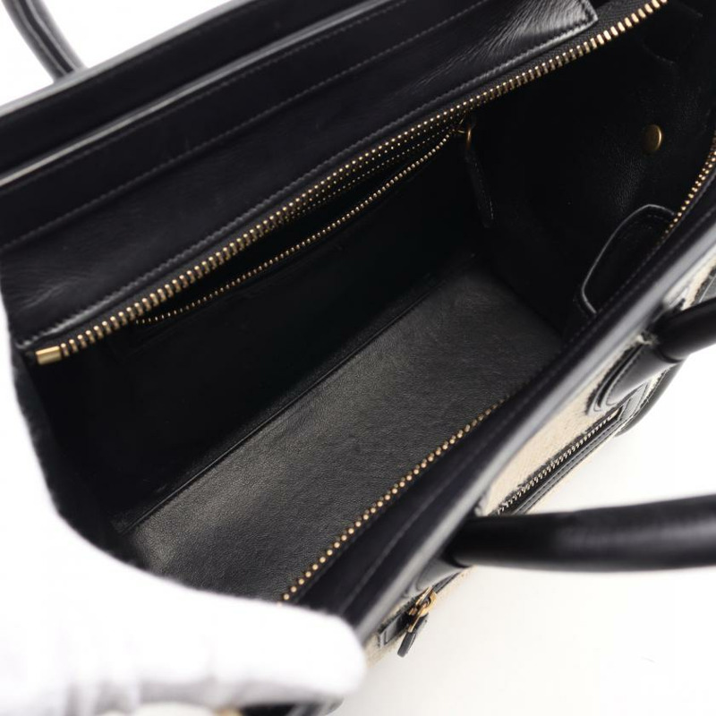 【日本直送】 中古CELINE[B]luggage  迷你購物包 帆布手提包 真皮 米白色 黑色-2