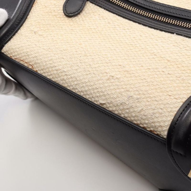 【日本直送】 中古CELINE[B]luggage  迷你購物包 帆布手提包 真皮 米白色 黑色-4