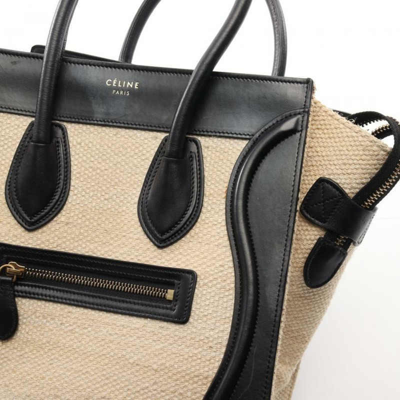 【日本直送】 中古CELINE[B]luggage  迷你購物包 帆布手提包 真皮 米白色 黑色-5