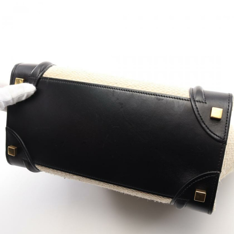 【日本直送】 中古CELINE[B]luggage  迷你購物包 帆布手提包 真皮 米白色 黑色-6