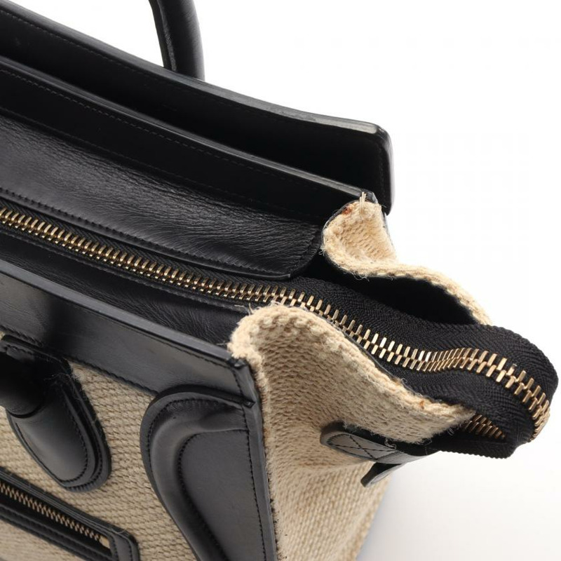 【日本直送】 中古CELINE[B]luggage  迷你購物包 帆布手提包 真皮 米白色 黑色-7