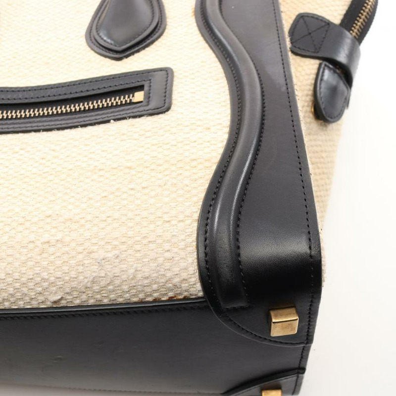 【日本直送】 中古CELINE[B]luggage  迷你購物包 帆布手提包 真皮 米白色 黑色-9