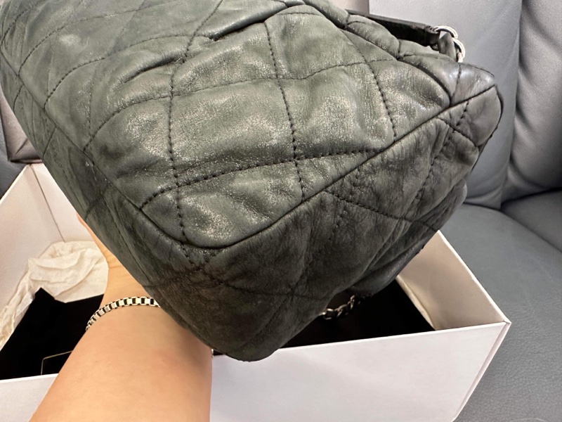 Chanel Coco Pleats Flap 季節款CF 珠光深灰綠牛皮-6