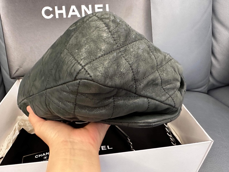 Chanel Coco Pleats Flap 季節款CF 珠光深灰綠牛皮-9