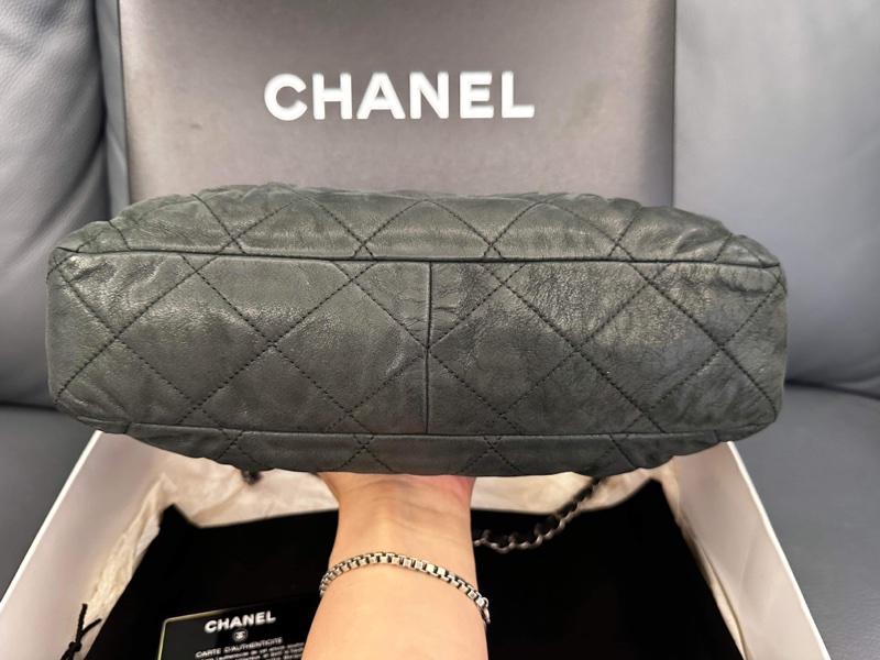 Chanel Coco Pleats Flap 季節款CF 珠光深灰綠牛皮-11