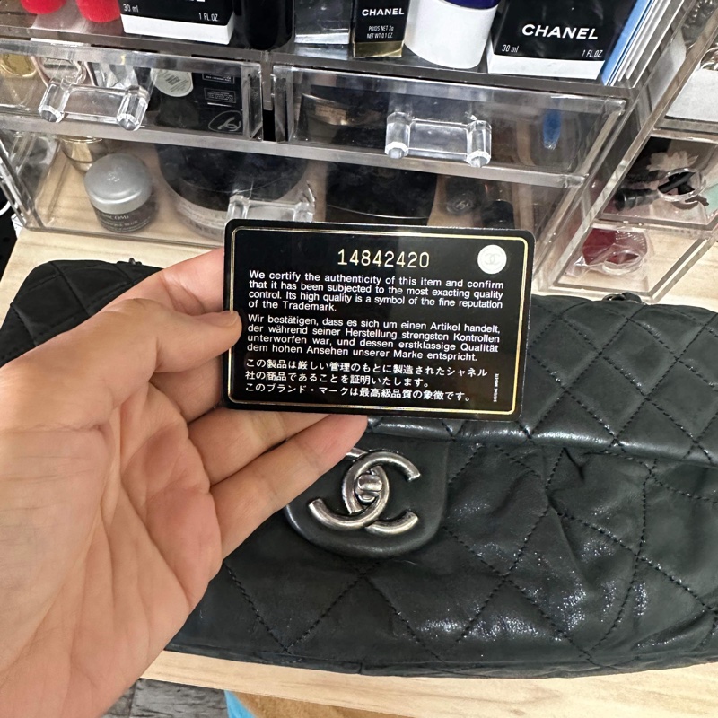 Chanel Coco Pleats Flap 季節款CF 珠光深灰綠牛皮-23