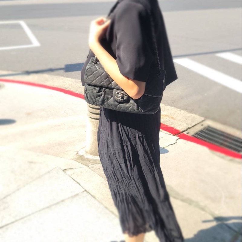 Chanel Coco Pleats Flap 季節款CF 珠光深灰綠牛皮-1