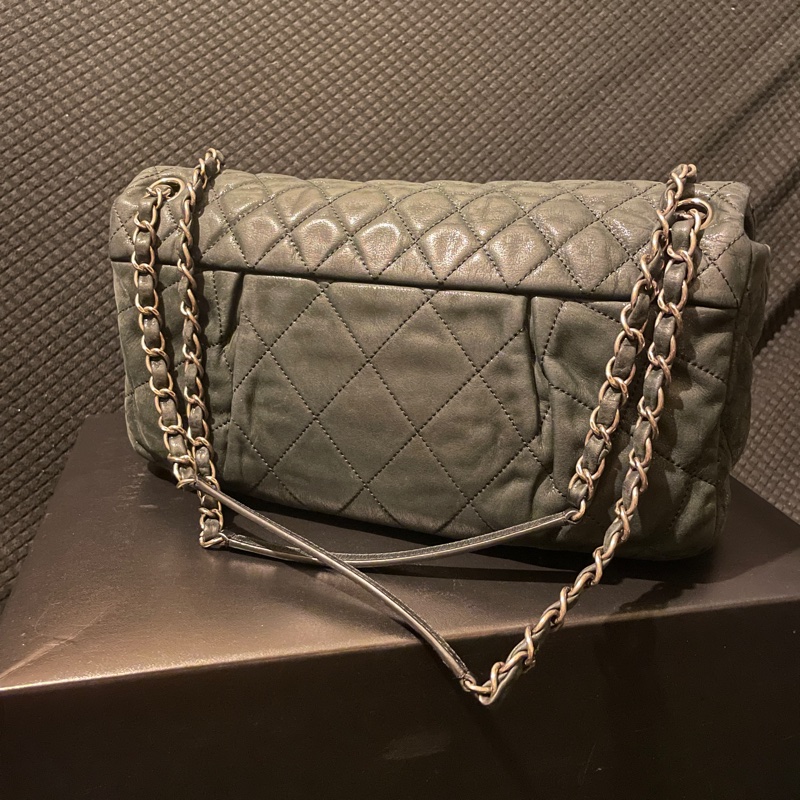 Chanel Coco Pleats Flap 季節款CF 珠光深灰綠牛皮-4