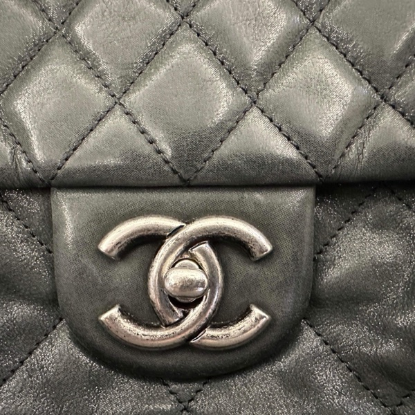 Chanel Coco Pleats Flap 季節款CF 珠光深灰綠牛皮-24