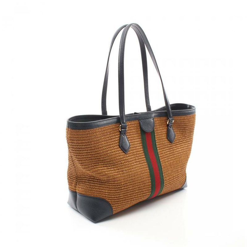 【日本直送】 中古GUCCI[AB]蛇形目 GG馬爾蒙 中等的 肩包 托特包 稻草 皮革 棕色 黑色 多色-1