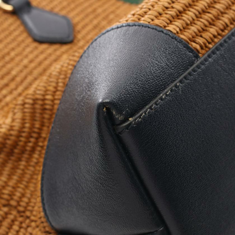 【日本直送】 中古GUCCI[AB]蛇形目 GG馬爾蒙 中等的 肩包 托特包 稻草 皮革 棕色 黑色 多色-4