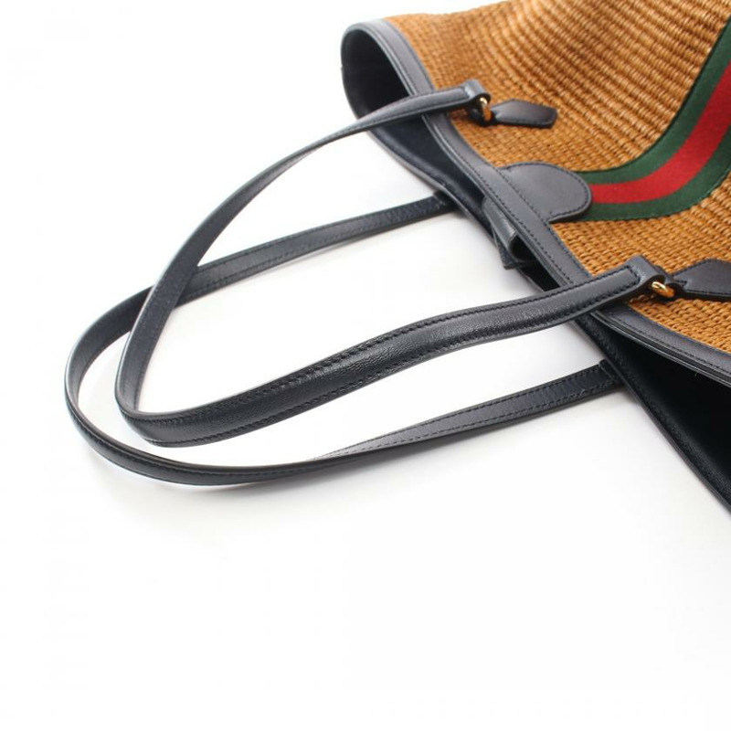 【日本直送】 中古GUCCI[AB]蛇形目 GG馬爾蒙 中等的 肩包 托特包 稻草 皮革 棕色 黑色 多色-6