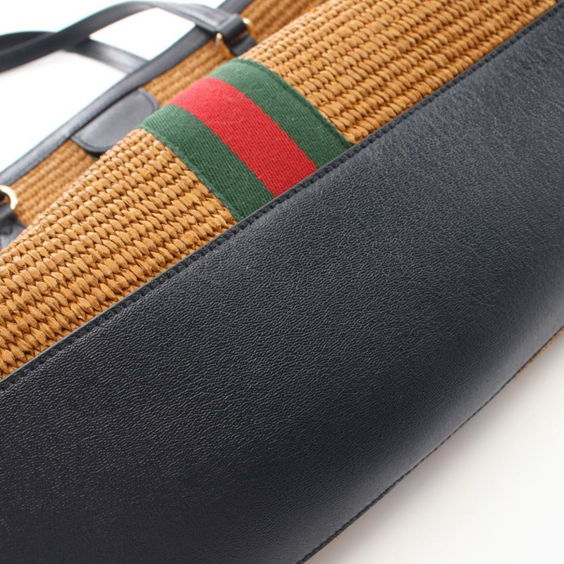 【日本直送】 中古GUCCI[AB]蛇形目 GG馬爾蒙 中等的 肩包 托特包 稻草 皮革 棕色 黑色 多色-7