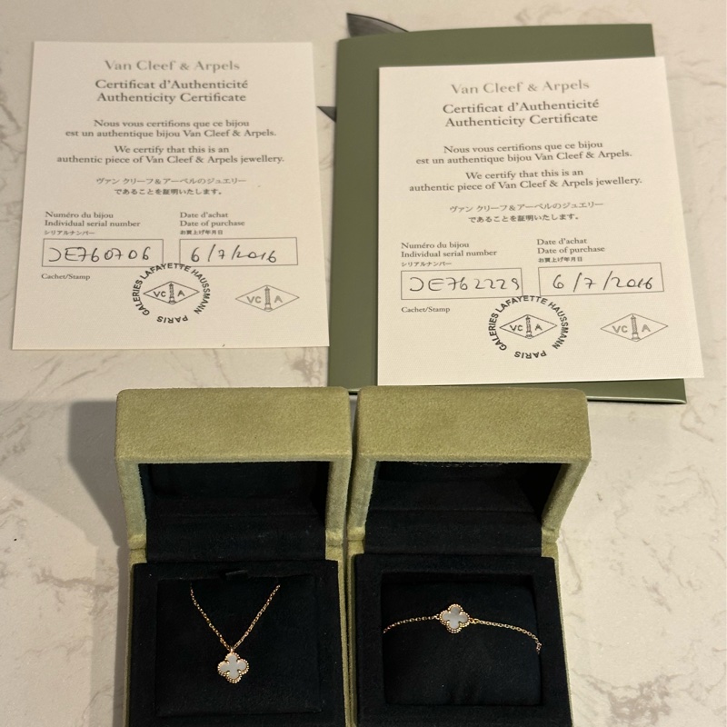 Van Cleef & Arpels梵克雅寶四葉草18K黃金珍珠母貝項鍊.手鍊套組-1