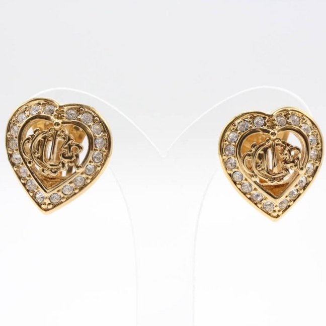 Christian Dior 金色徽章水鑽心型耳夾 Vintage 美品 南瓜馬車系列✨-5