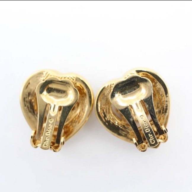Christian Dior 金色徽章水鑽心型耳夾 Vintage 美品 南瓜馬車系列✨-8