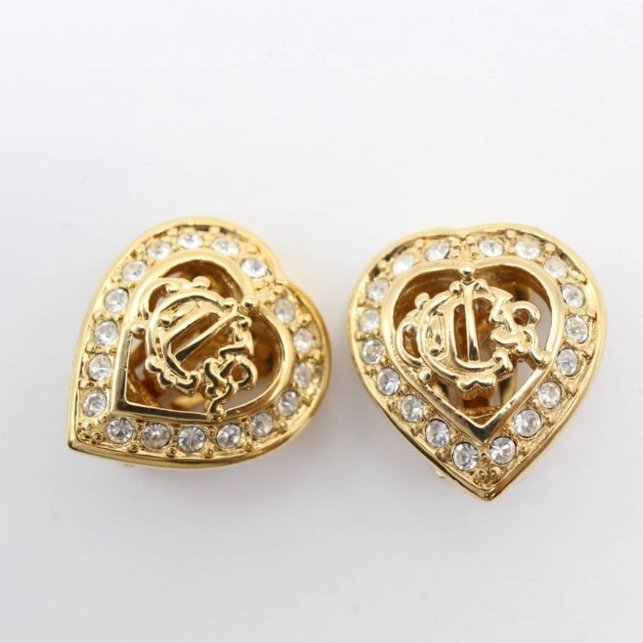 Christian Dior 金色徽章水鑽心型耳夾 Vintage 美品 南瓜馬車系列✨-9