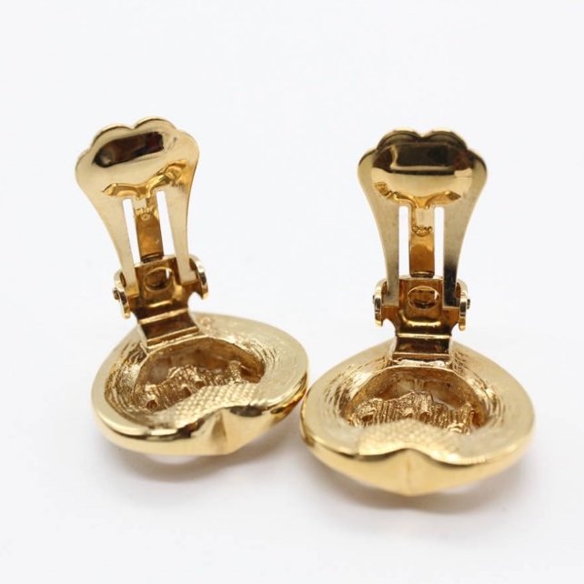 Christian Dior 金色徽章水鑽心型耳夾 Vintage 美品 南瓜馬車系列✨-10