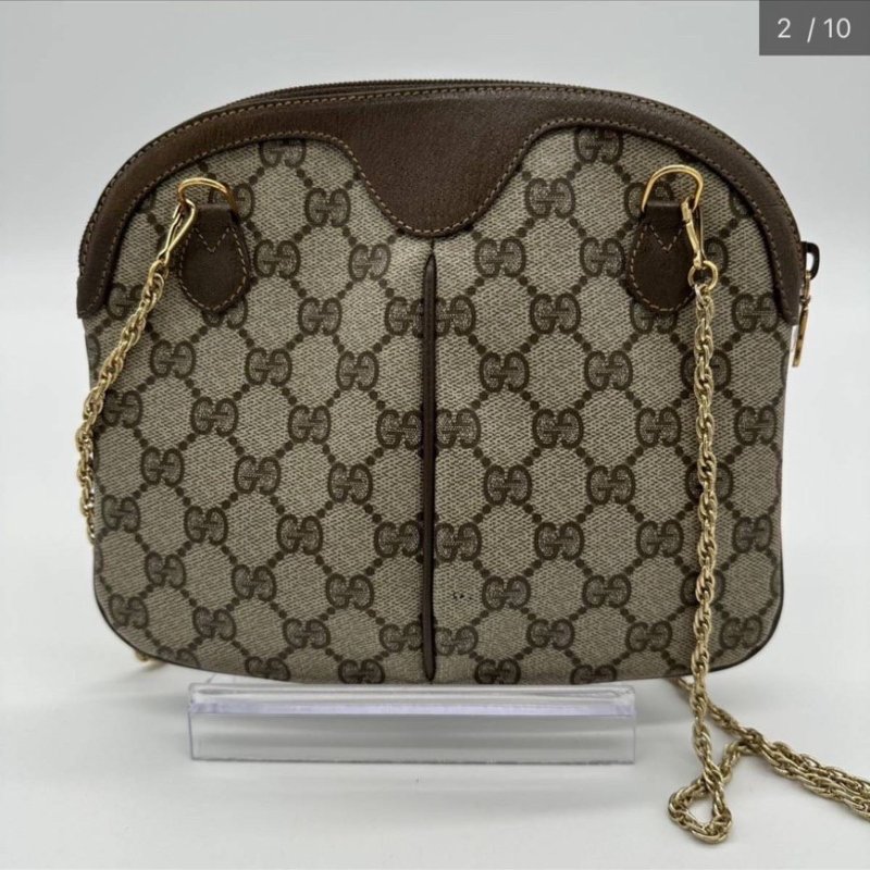 GUCCI 經典雪莉 麻花金鏈 復古棕色單肩包 Vintage-1