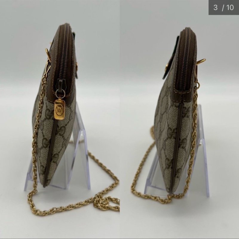 GUCCI 經典雪莉 麻花金鏈 復古棕色單肩包 Vintage-2