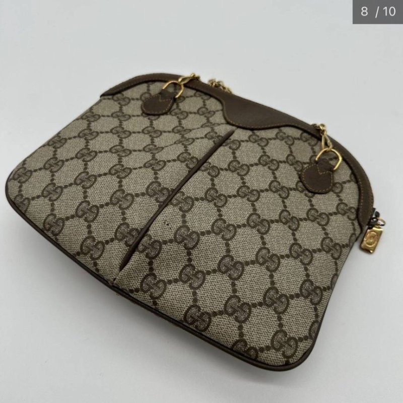 GUCCI 經典雪莉 麻花金鏈 復古棕色單肩包 Vintage-7