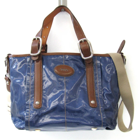 Tod's 女式乙烯基塗層手提包、單肩包棕色、海軍藍