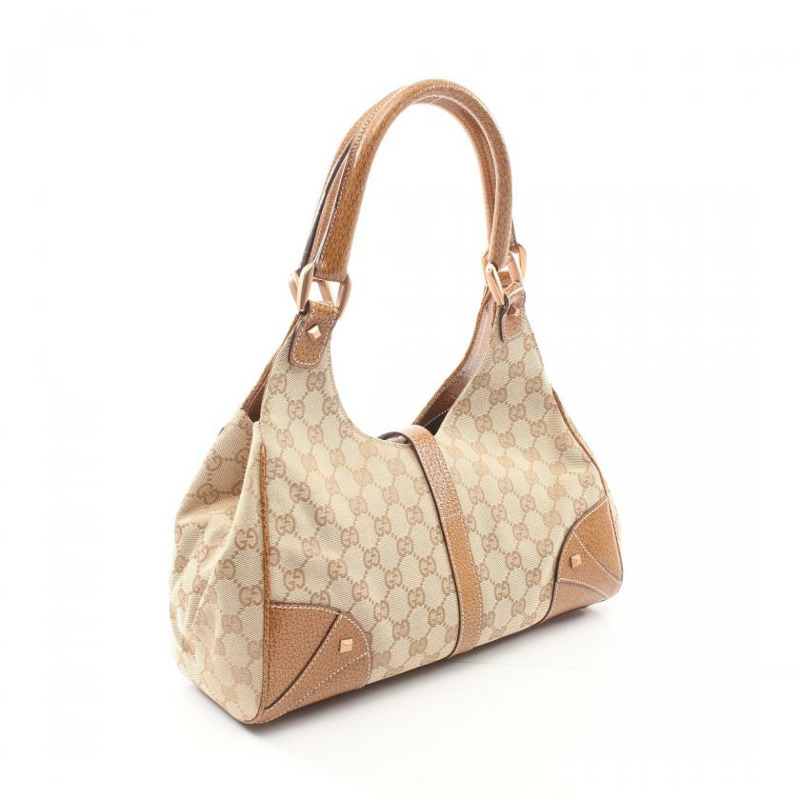 【日本直送】 中古GUCCI[B]New Jackie GG帆布 肩包 真皮 米色 淺棕色-1