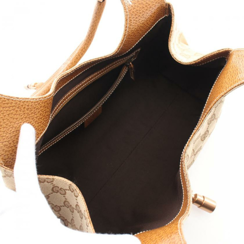 【日本直送】 中古GUCCI[B]New Jackie GG帆布 肩包 真皮 米色 淺棕色-2