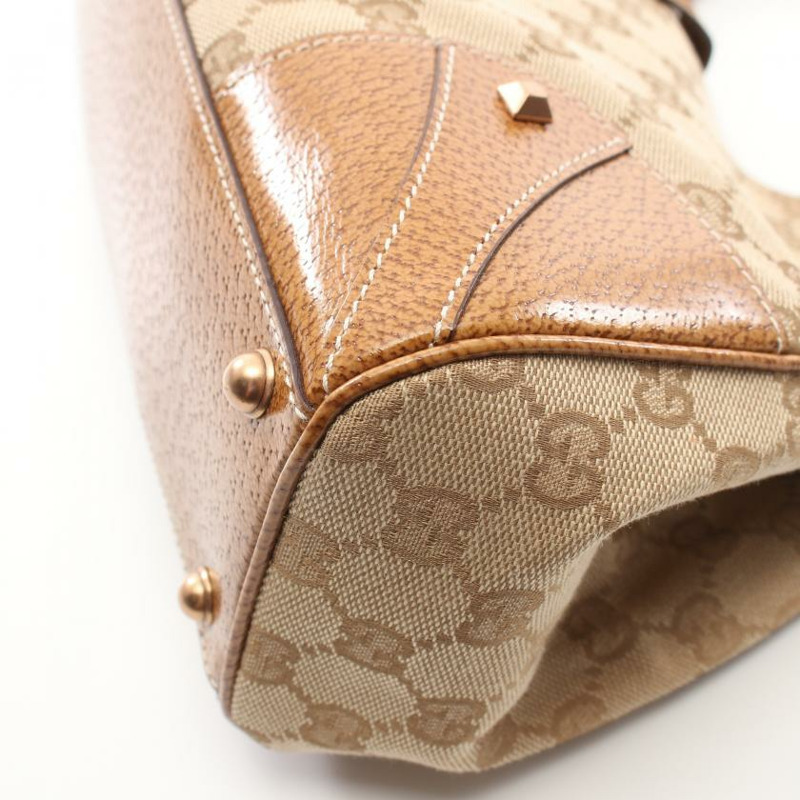【日本直送】 中古GUCCI[B]New Jackie GG帆布 肩包 真皮 米色 淺棕色-6