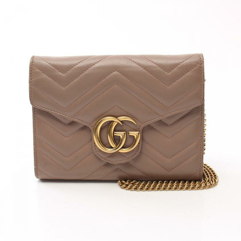 【日本直送】 中古GUCCI[B]GG Marmont 鏈條絎縫 真皮 臟粉色